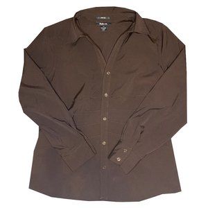 style & co brown collared button-up shirt with rib detail